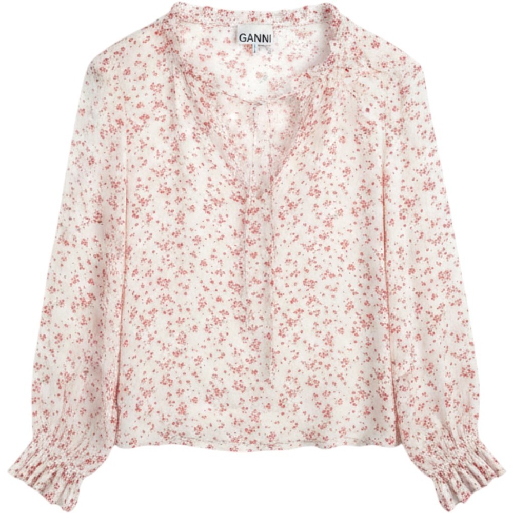 Ganni Floral Tie Neck Blouse Womens 36 Cottage Chic Romantic Scandi‎ Feminine